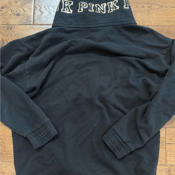 Victorias Secret PINK Black and Gold Sequin Half Zip Sweatshirt Size M - Picture 2 of 3